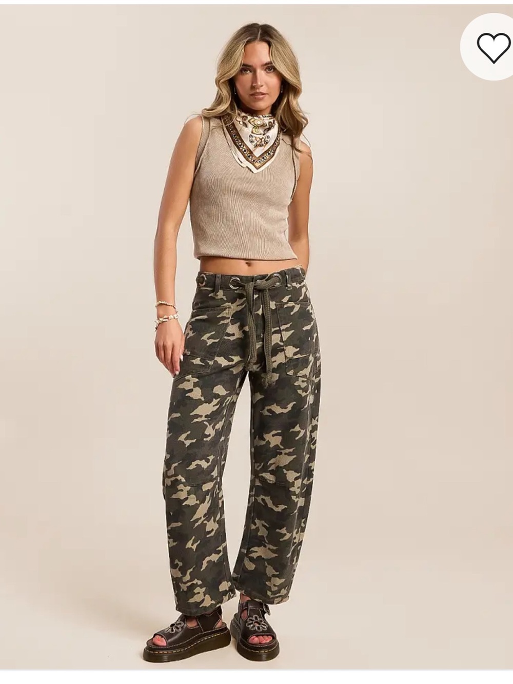 Buckle Olive Camo Drawstring Wide-Leg Pants